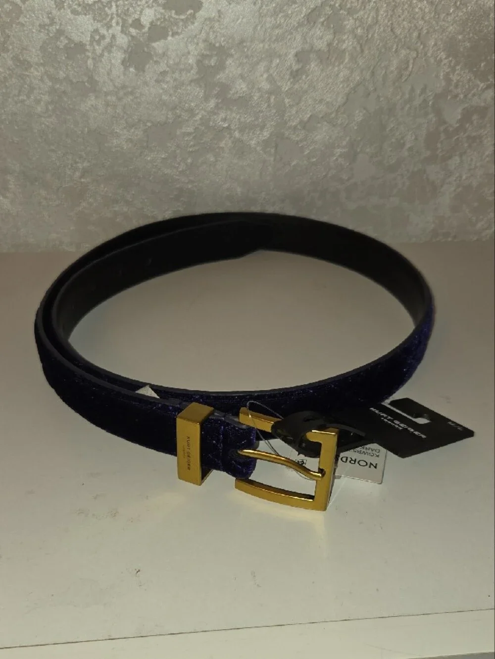 Kurt Geiger Navy Velvet Belt with Gold-Tone Buckle